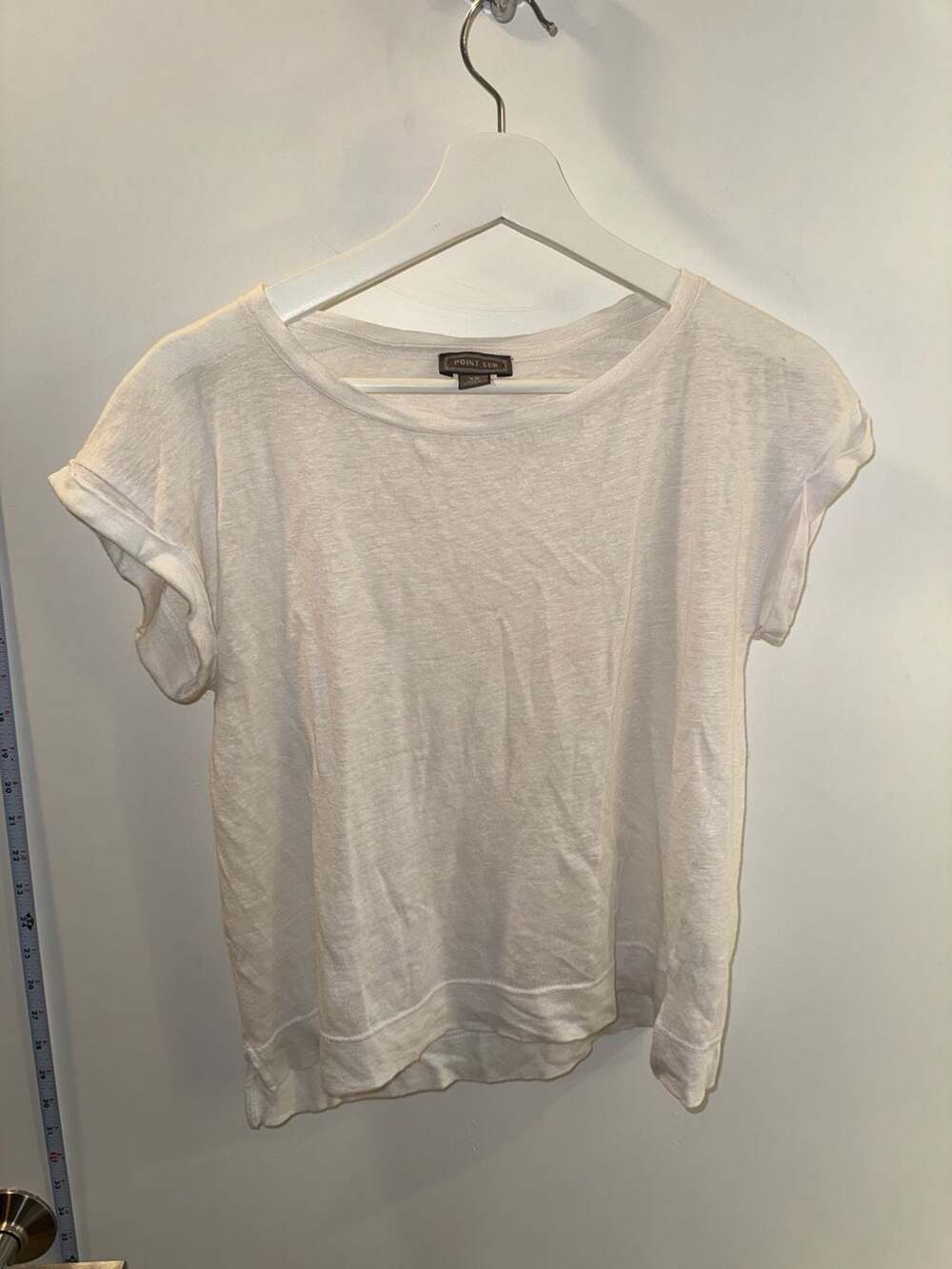 Point Sur J.Crew 100% Linen White Rolled Sleeve T-Shirt Size XS